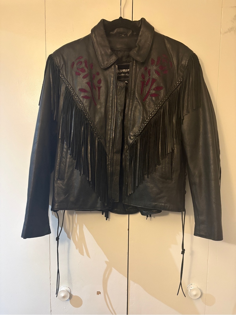 Vintage Unik Leather Women's Motorcycle Jacket With Fringe M